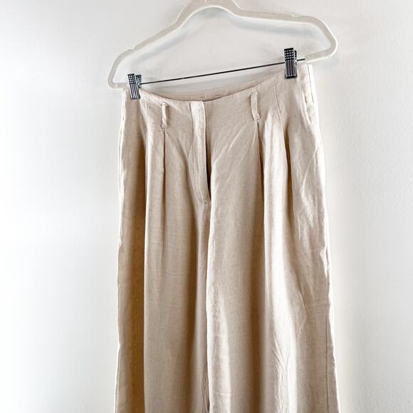 H&M High Rise Pleated Front Linen Wide Leg Ankle Pants Cream 8 - Picture 6 of 11